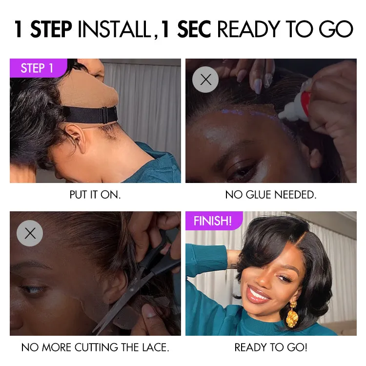 1 SEC INSTALL WIG | Elegant Boss Vibe Short Pixie Cut Natural Black / Ombre Brown Glueless Minimalist HD Lace Wig Pre Cut Lace