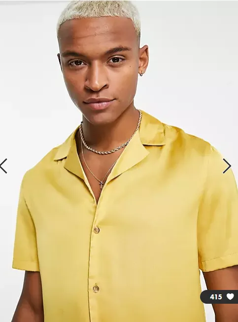 ASOS DESIGN Men's Revere Satin Buttondown Shirt