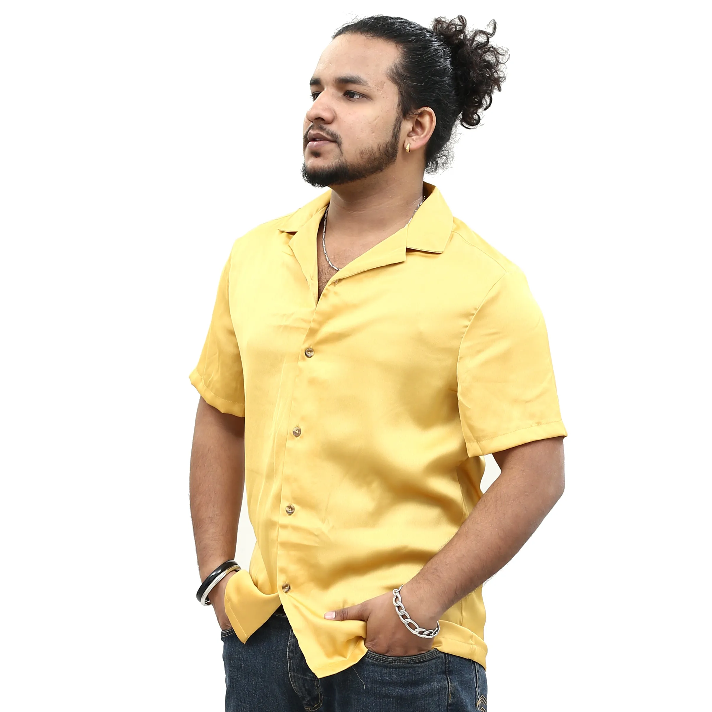 ASOS DESIGN Men's Revere Satin Buttondown Shirt