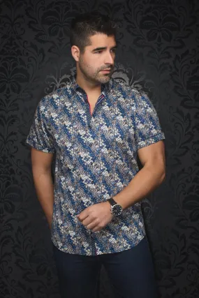 Au Noir Stretch Short Sleeve Shirt | Morris Navy Tobacco