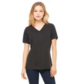 Bella   Canvas Women's Charcoal-Black Triblend Relaxed Jersey Short-Sleeve V-Neck T-Shirt