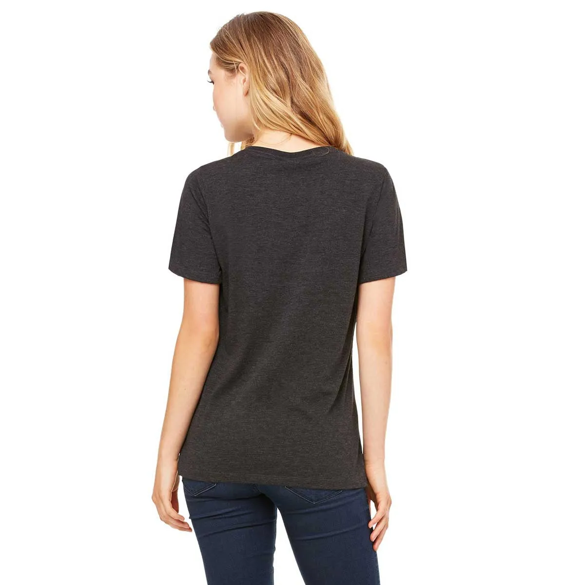 Bella   Canvas Women's Charcoal-Black Triblend Relaxed Jersey Short-Sleeve V-Neck T-Shirt