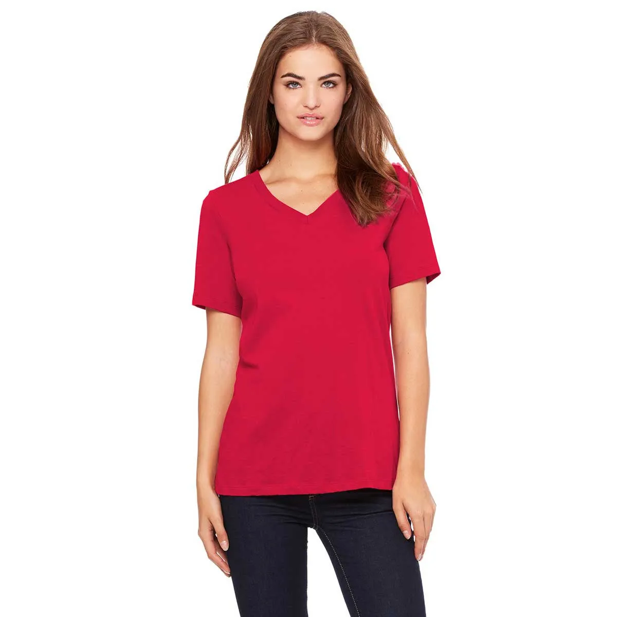 Bella   Canvas Women's Red Relaxed Jersey Short-Sleeve V-Neck T-Shirt
