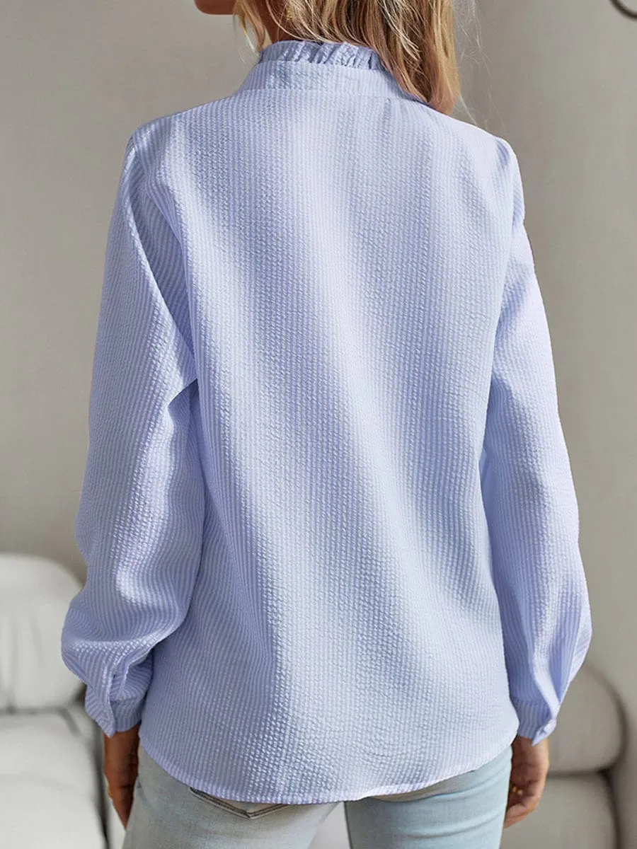 Blue Short Sleeve Collared Blouse