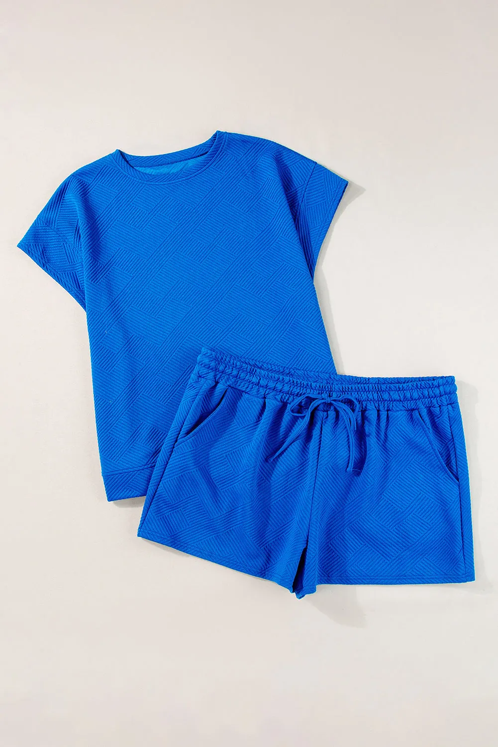 Blue Short Sleeve Collared Blouse