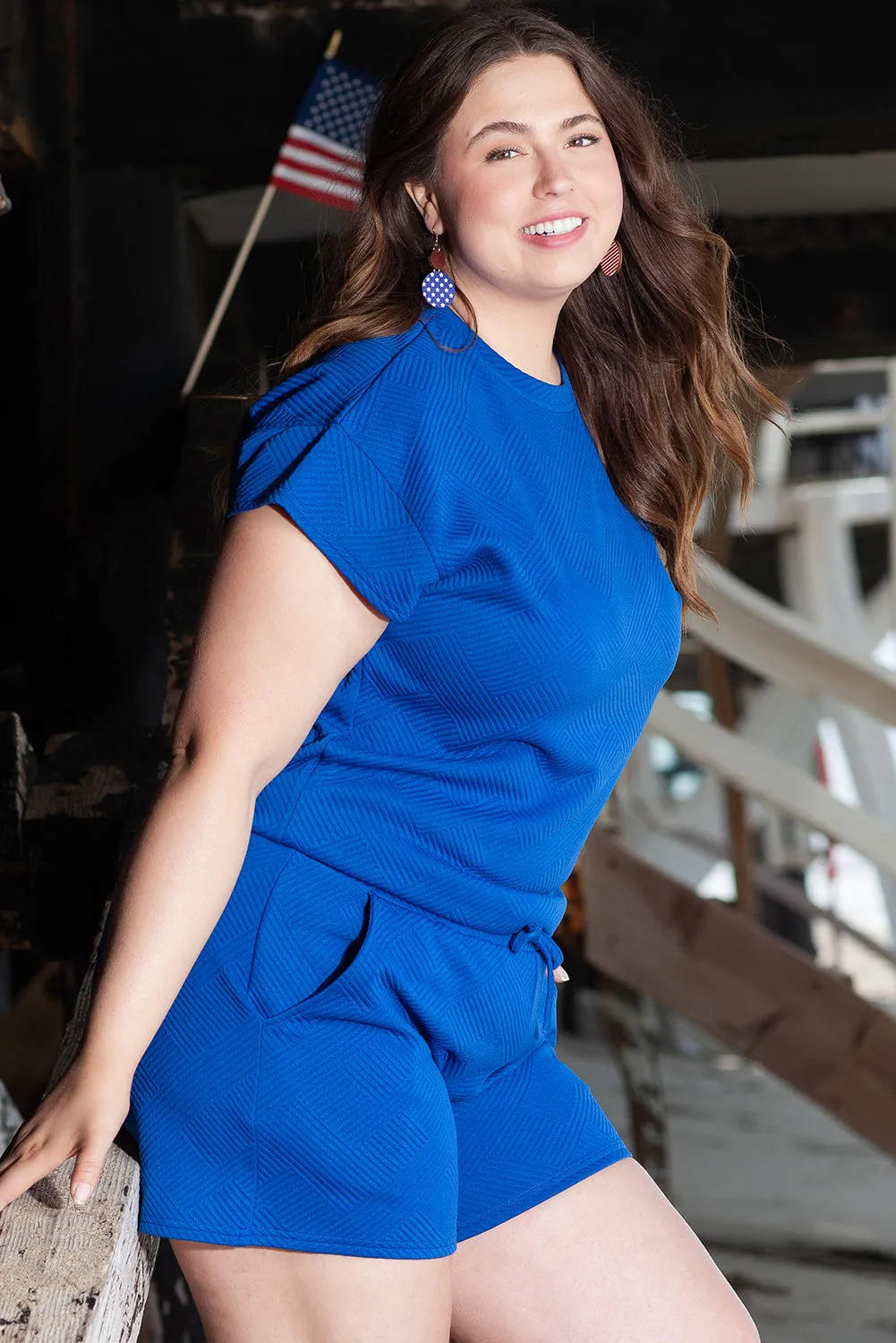 Blue Short Sleeve Collared Blouse