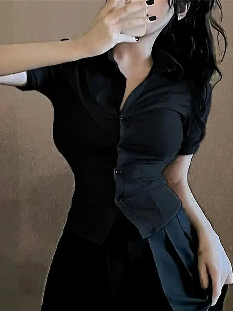 Bonnyshow Fashion Woman Blouse Elastic Slim Body Sexy Women's Shirt Korean Summer Clothes Streetwear Short Sleeve Shirts New In Now