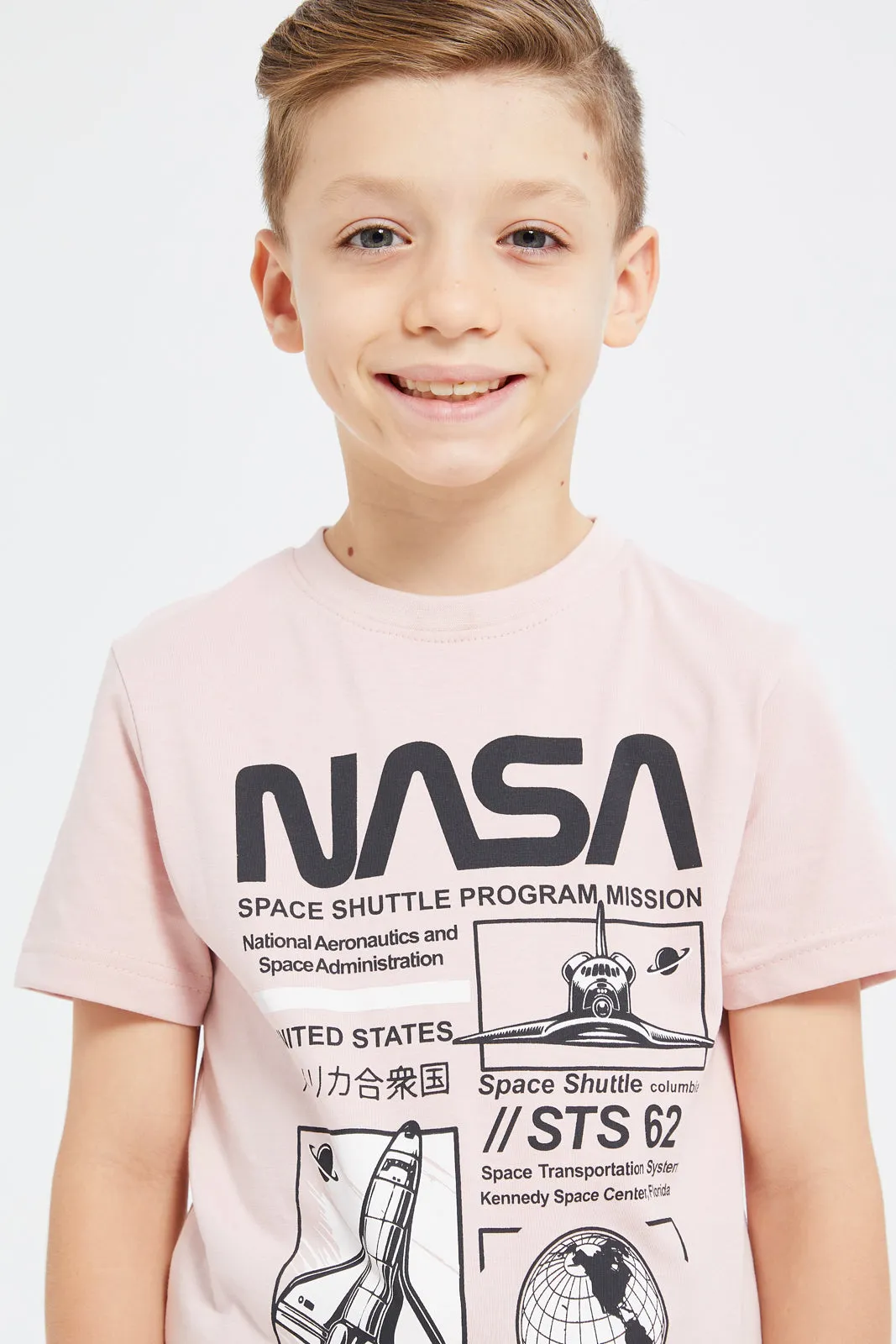 Boys Beige Nasa Print  T-Shirt