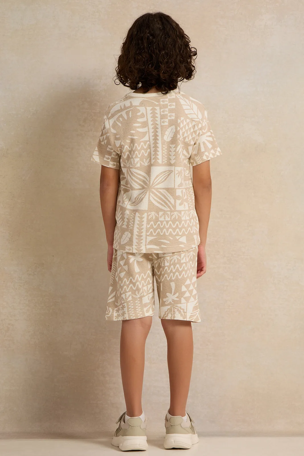 Boys Beige Shirt With Shorts Set (2 Piece)