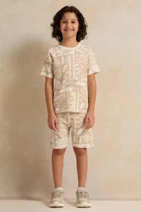 Boys Beige Shirt With Shorts Set (2 Piece)