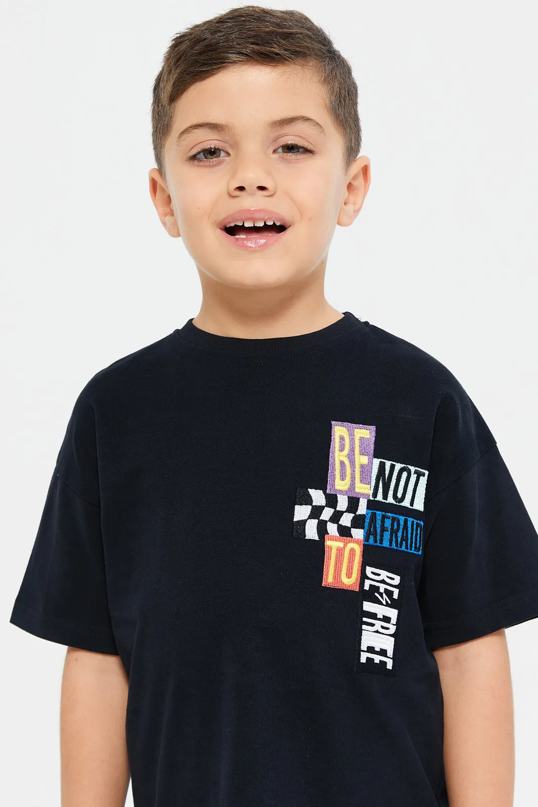 Boys Black Front And Back Print Oversize T-Shirt