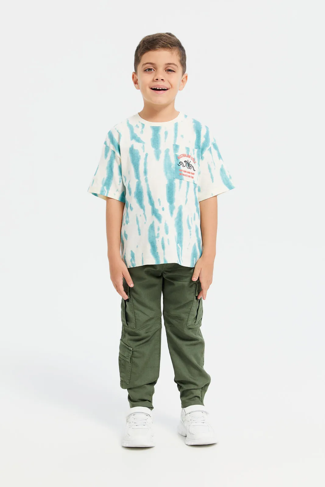 Boys White And Blue Overdye T-Shirt With Pocket