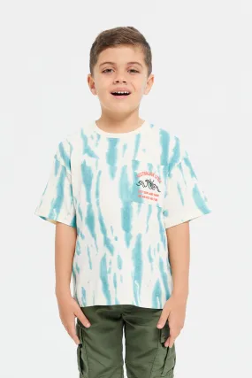 Boys White And Blue Overdye T-Shirt With Pocket