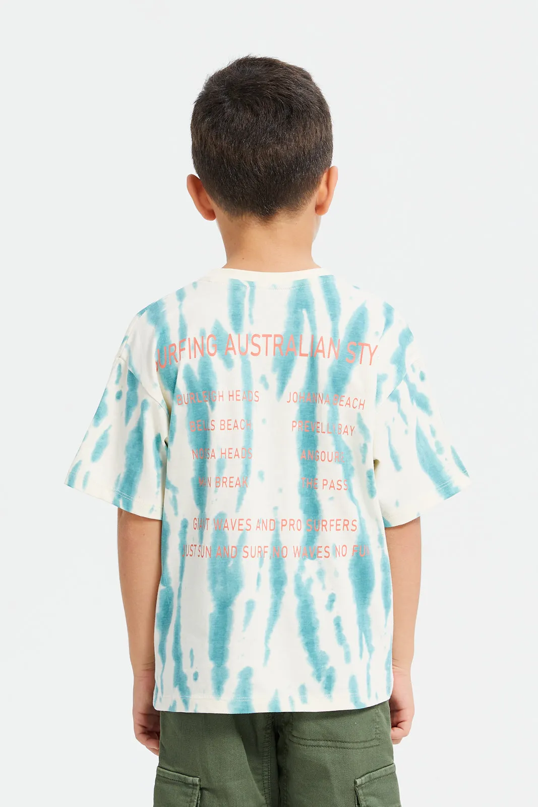 Boys White And Blue Overdye T-Shirt With Pocket