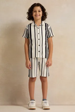 Boys White And Navy Stripped Shirt With Shorts Set (2 Piece)