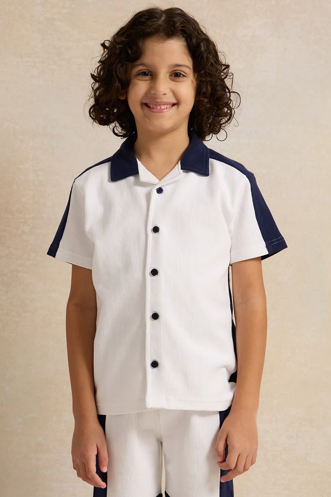 Boys White  Shirt With Shorts Set (2 Piece)