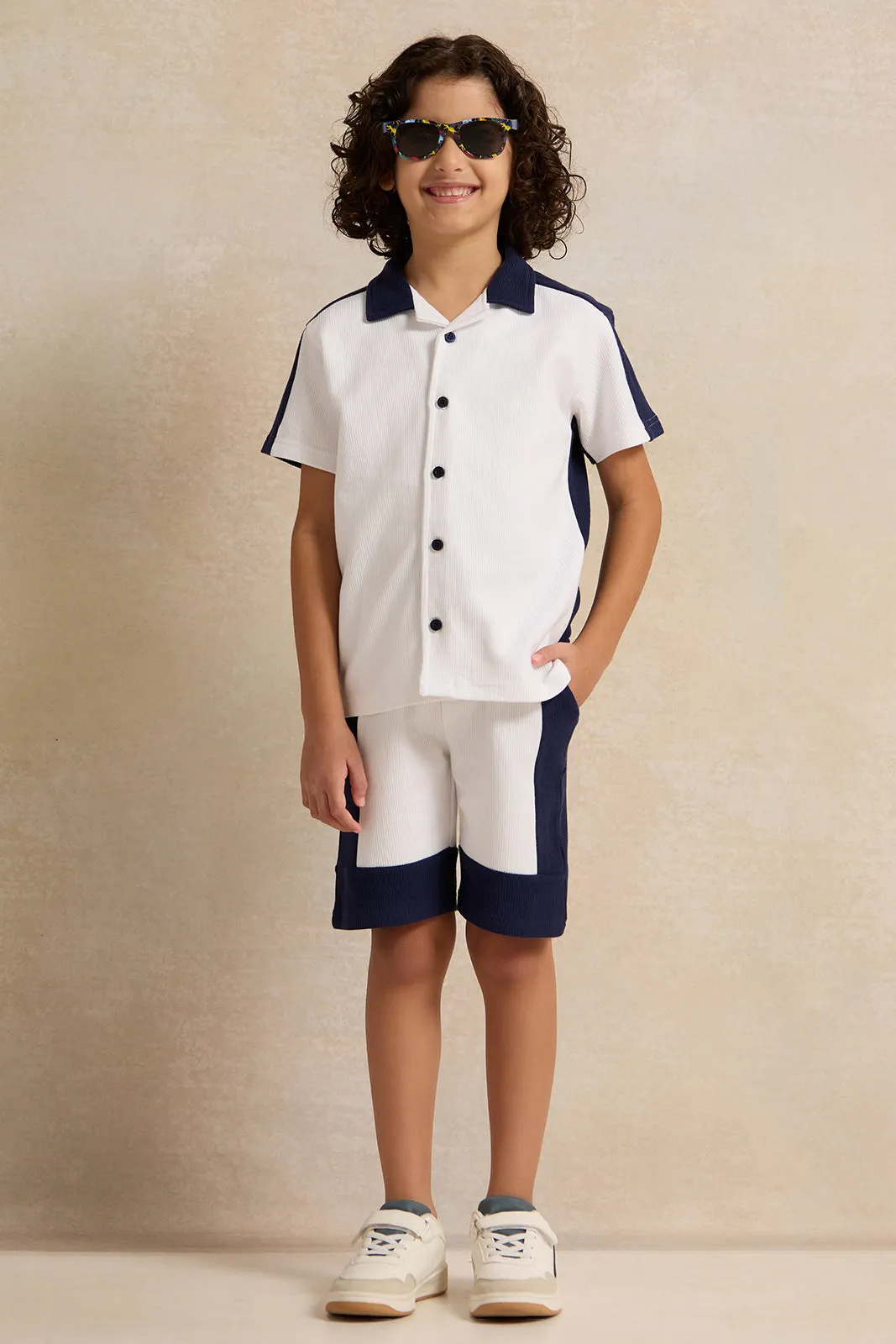 Boys White  Shirt With Shorts Set (2 Piece)