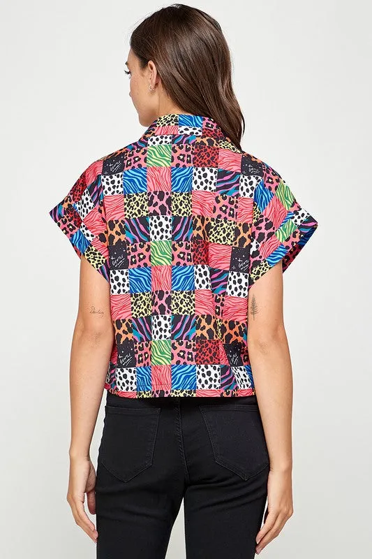 Camisa Boxy 80’s Vibe Animal Print Satinada