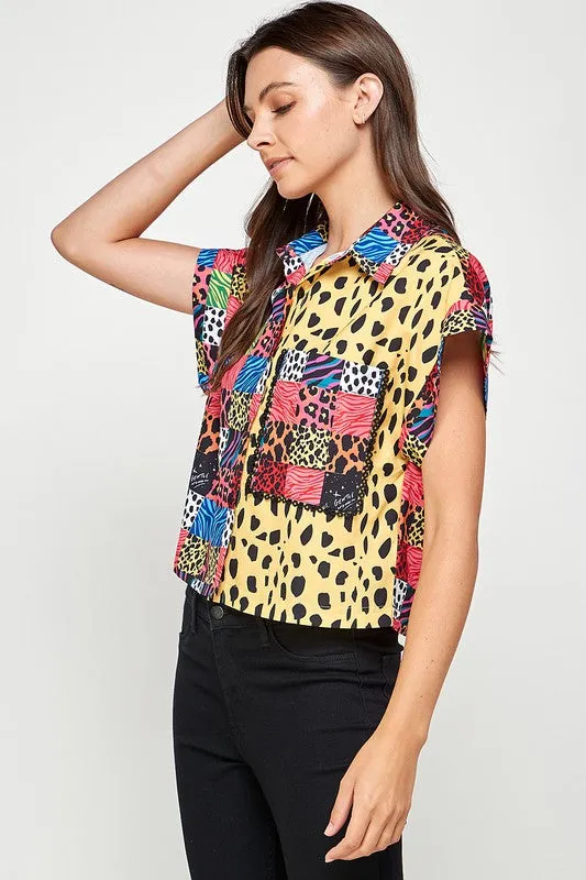 Camisa Boxy 80’s Vibe Animal Print Satinada