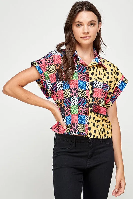 Camisa Boxy 80’s Vibe Animal Print Satinada