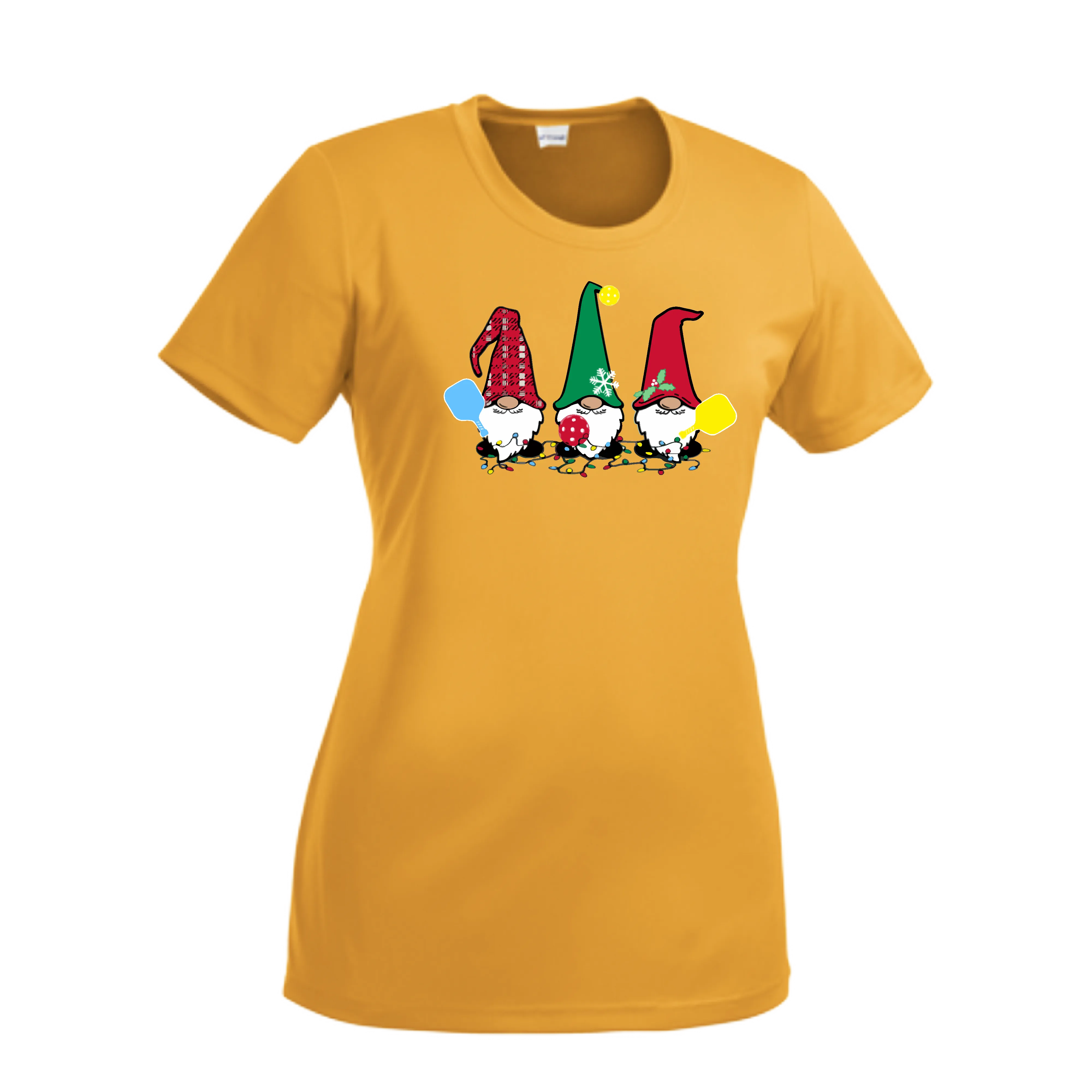 Christmas Gnomes | Women’s Short Sleeve Crewneck Pickleball Shirts | 100% Polyester