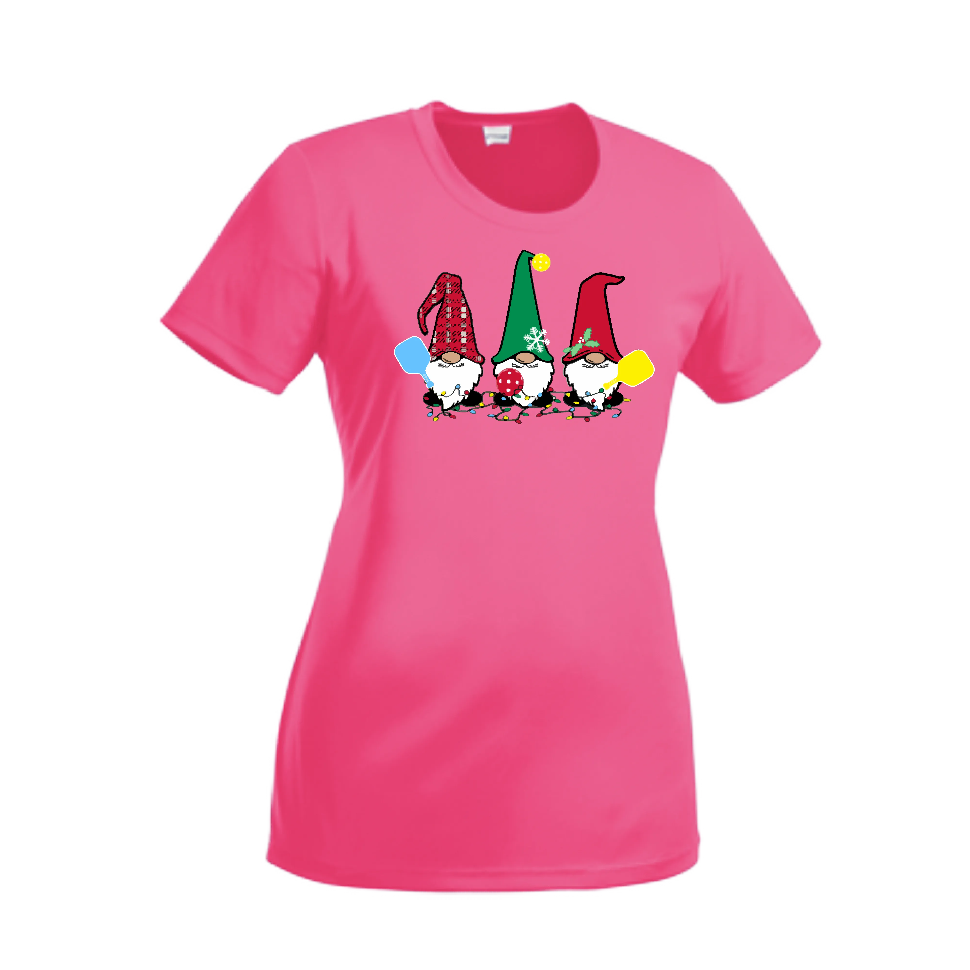 Christmas Gnomes | Women’s Short Sleeve Crewneck Pickleball Shirts | 100% Polyester