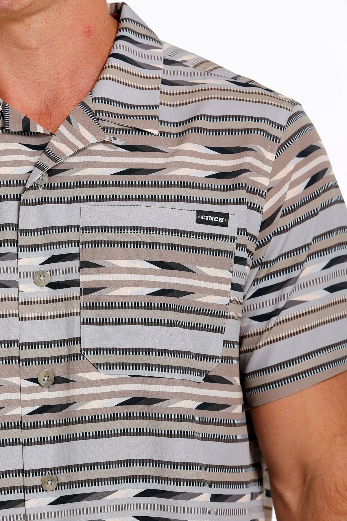 Cinch Men's Grey Stripe Short Sleeve Camp Shirt