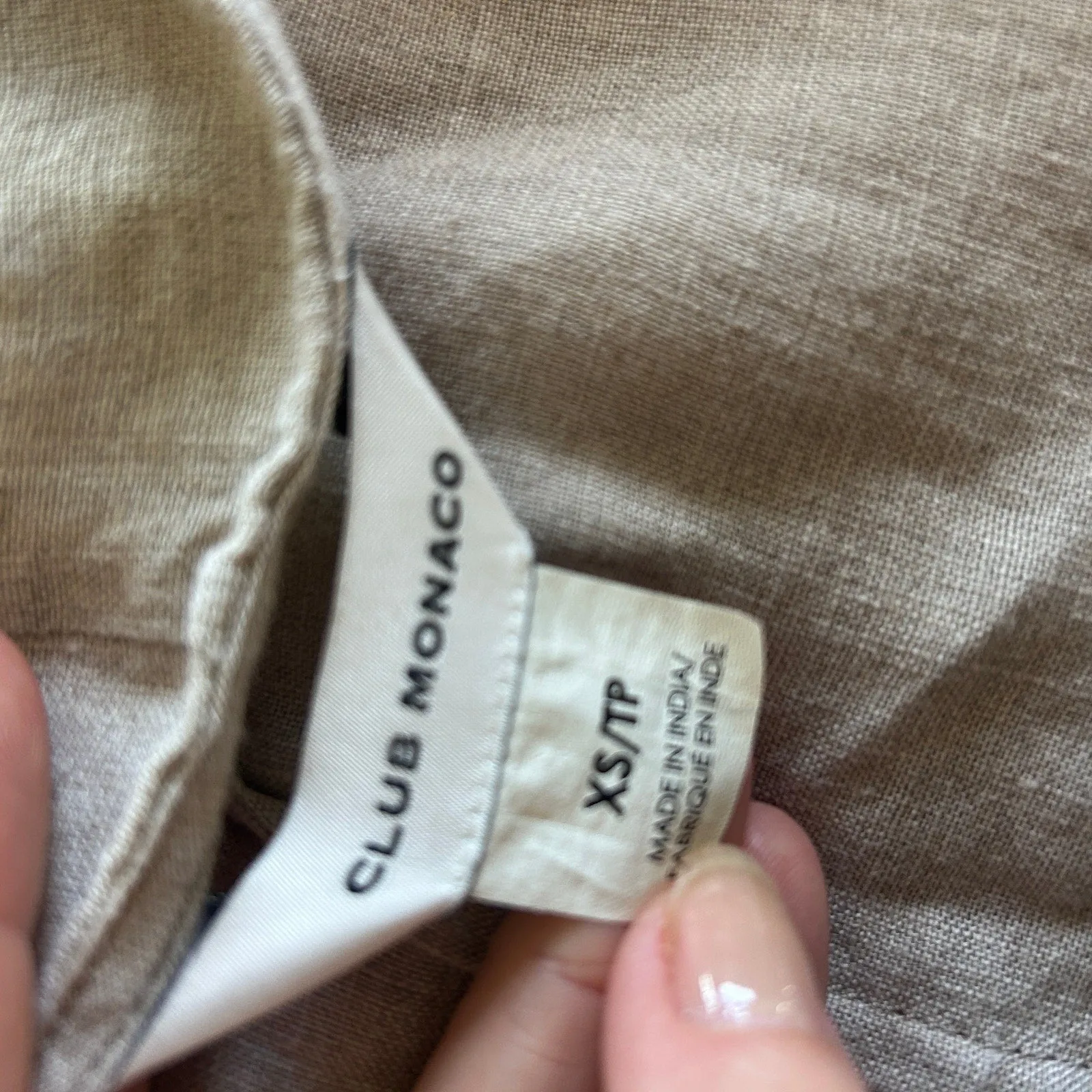Club Monaco Tan Beige Linen Short Sleeve Wrap Top Blouse Womens Size XS