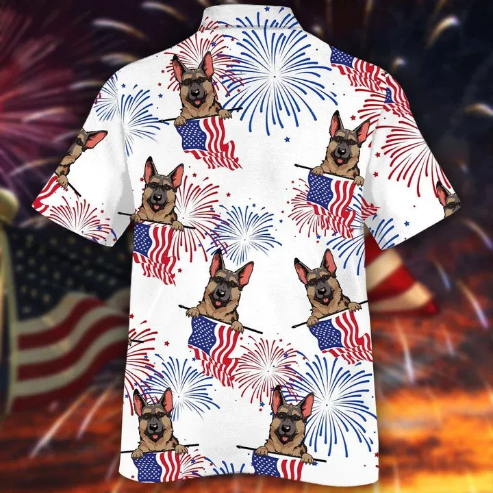 Cool German Shepherd White 4th of july Hawaiian Shirt
