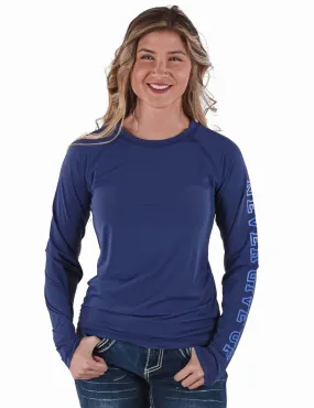 Cowgirl Tuff Womens Breathe Instant Baseball Indigo Nylon L/S T-Shirt