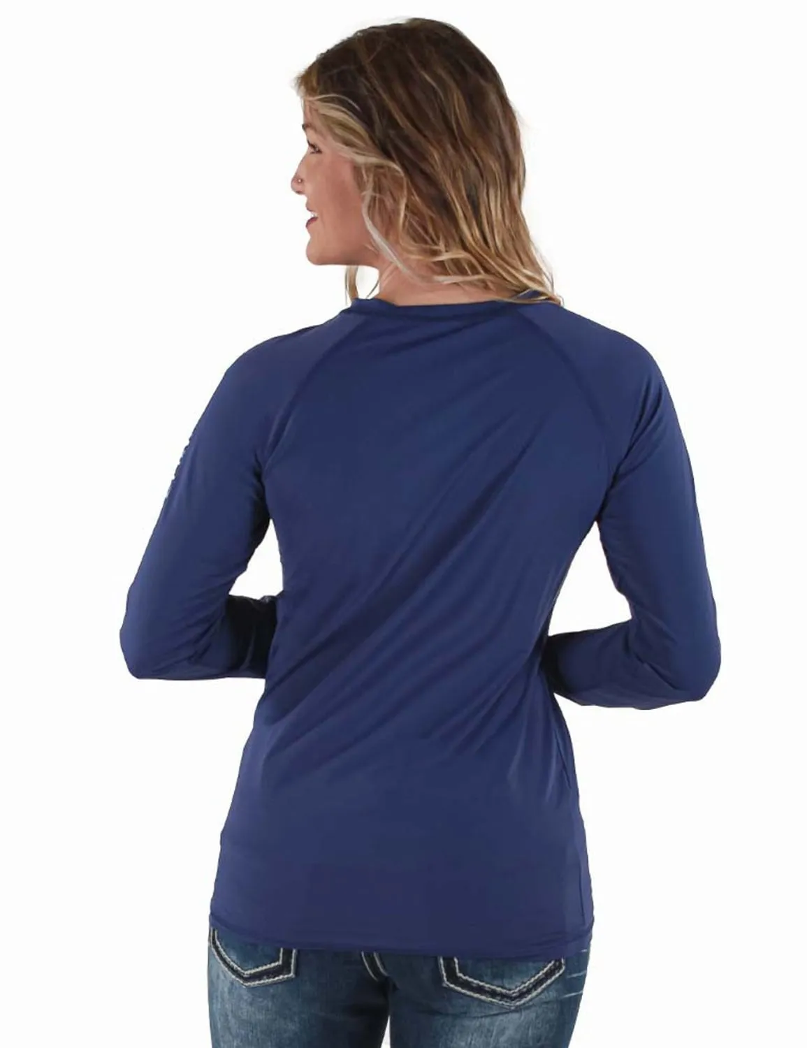 Cowgirl Tuff Womens Breathe Instant Baseball Indigo Nylon L/S T-Shirt