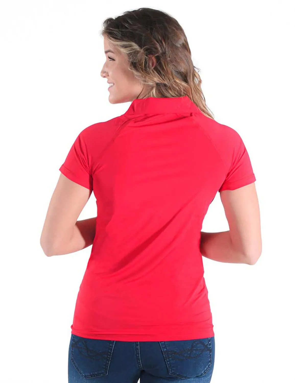 Cowgirl Tuff Womens Cooling UPF 1/4 Zip Bright Red Nylon S/S T-Shirt