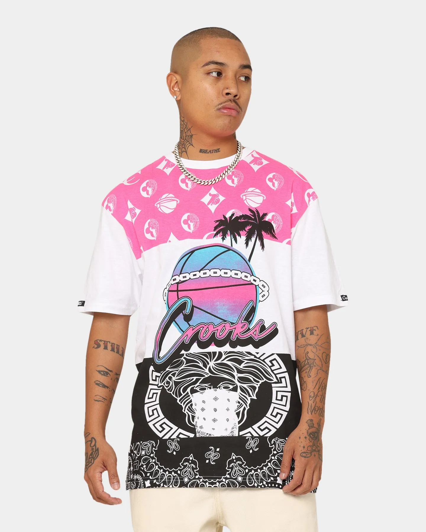 Crooks & Castles Miami Sportek T-Shirt Pink/Black