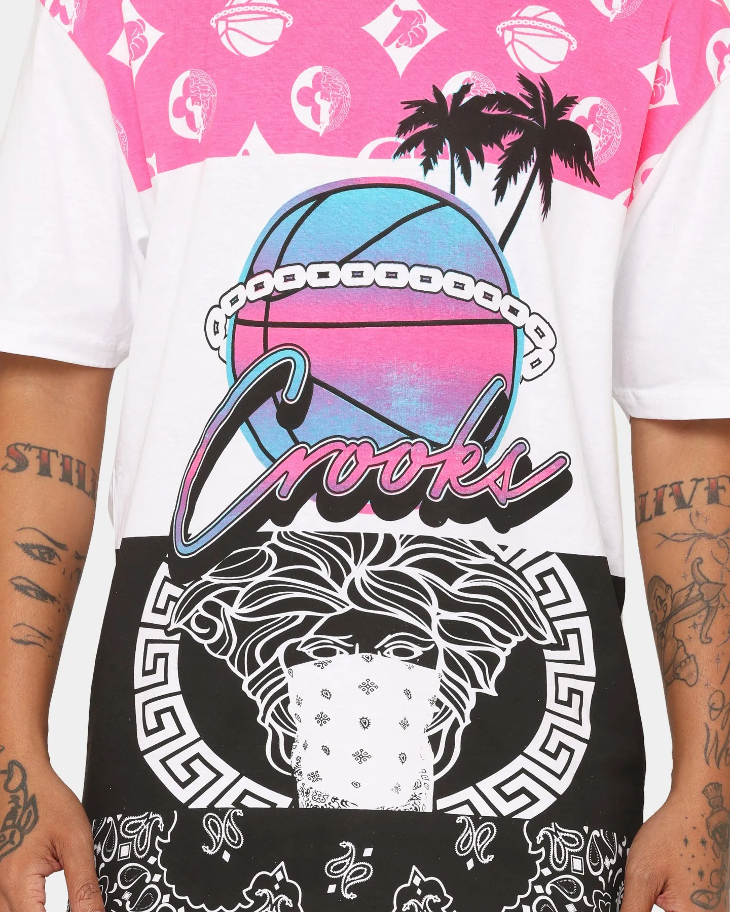 Crooks & Castles Miami Sportek T-Shirt Pink/Black