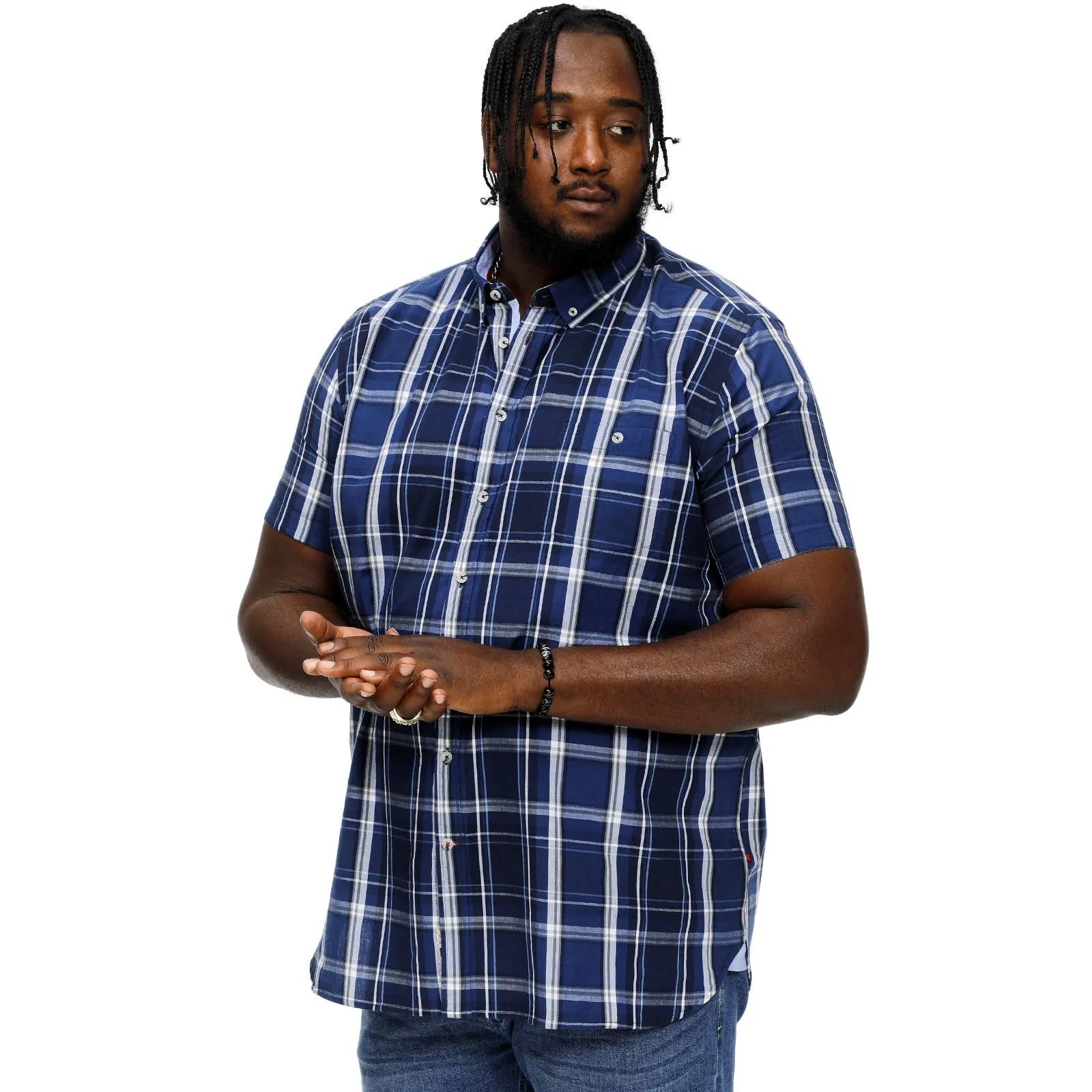 D555 Mens Hadstock Big & Tall Short Sleeve Check Shirt - Blue/Navy Check
