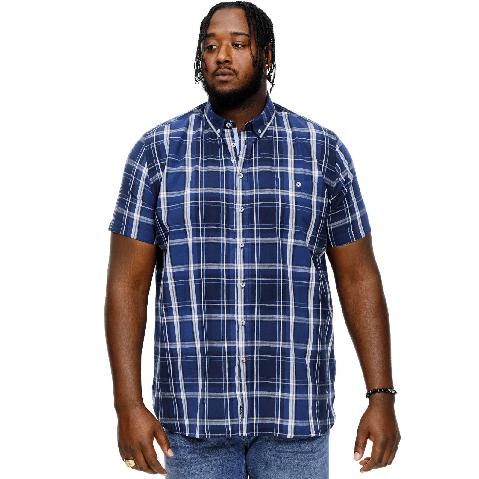 D555 Mens Hadstock Big & Tall Short Sleeve Check Shirt - Blue/Navy Check