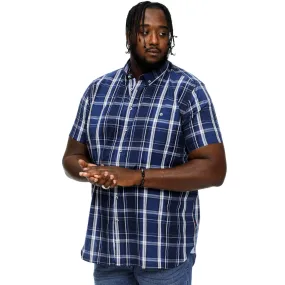 D555 Mens Hadstock Big & Tall Short Sleeve Check Shirt - Blue/Navy Check