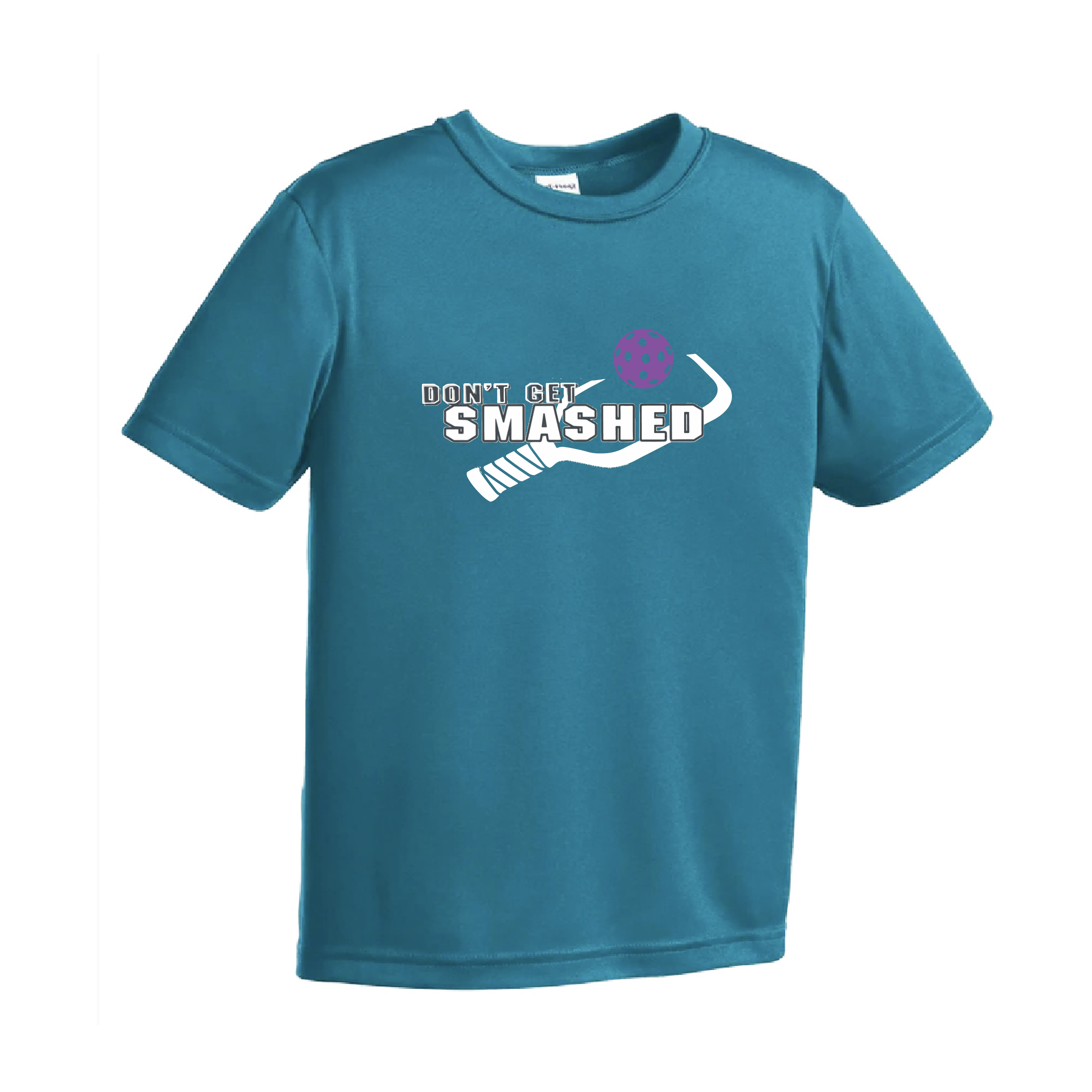 Don't Get Smashed (Purple White Yellow Pickleball Colors) | Youth Short Sleeve Pickleball Shirts | 100% Polyester