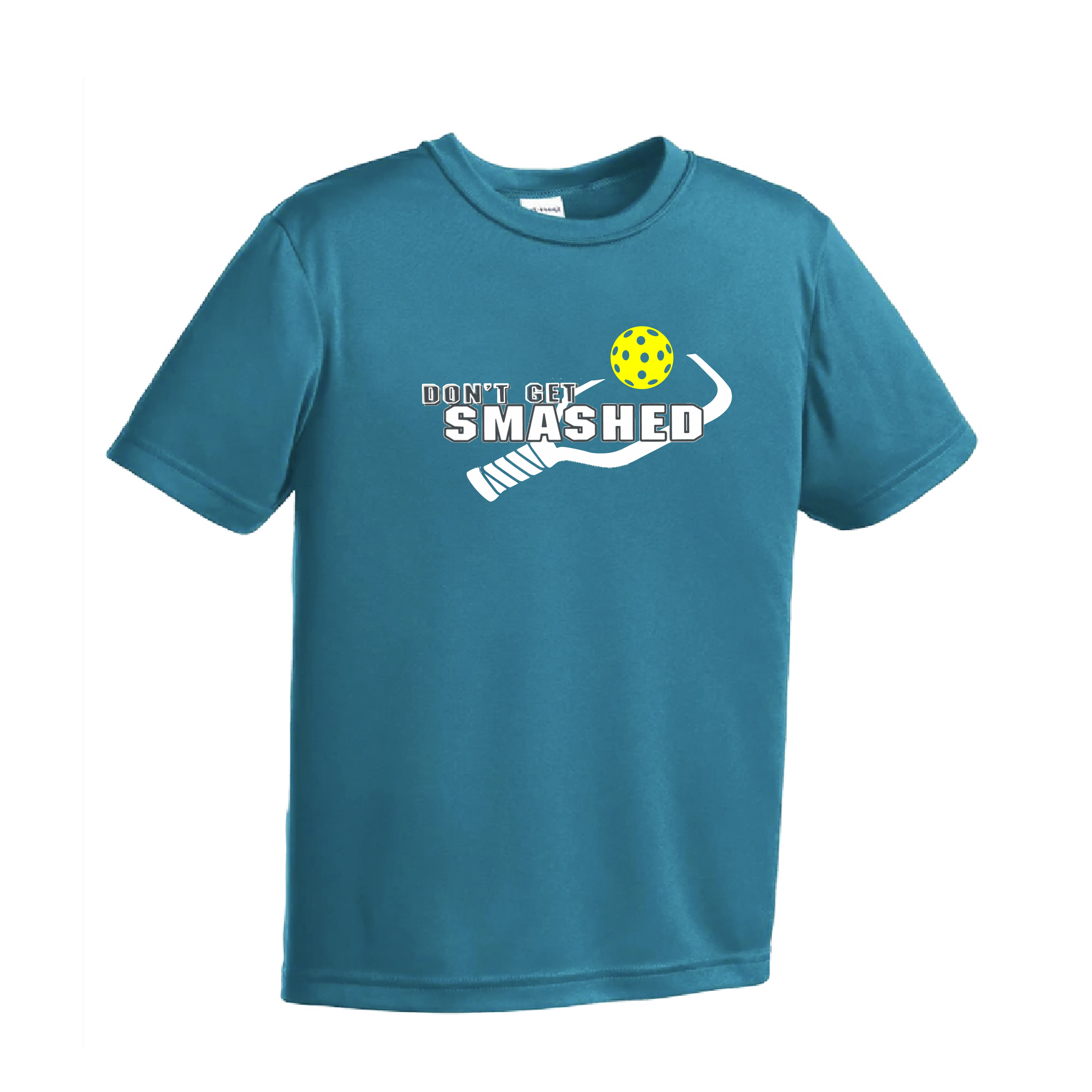 Don't Get Smashed (Purple White Yellow Pickleball Colors) | Youth Short Sleeve Pickleball Shirts | 100% Polyester