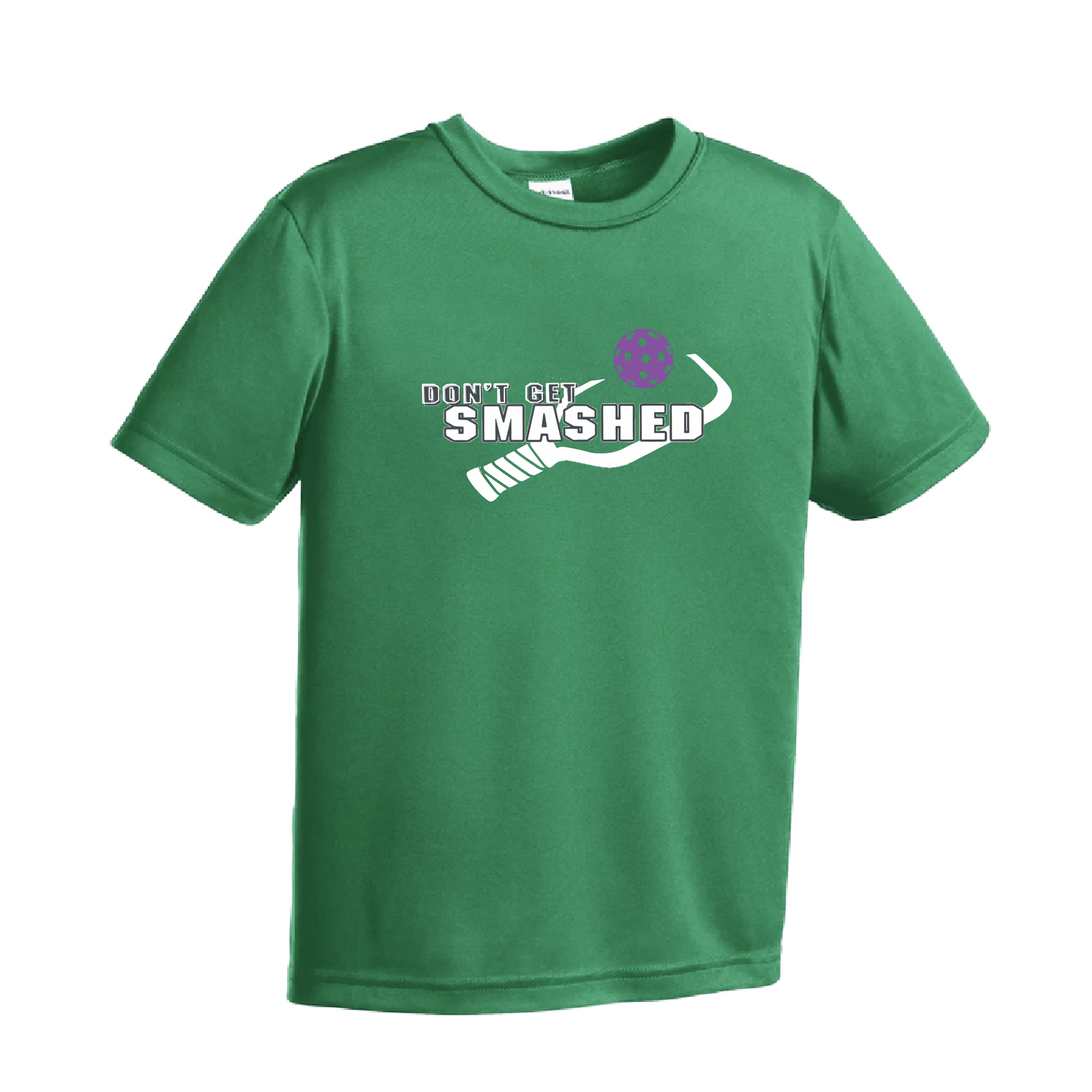 Don't Get Smashed (Purple White Yellow Pickleball Colors) | Youth Short Sleeve Pickleball Shirts | 100% Polyester