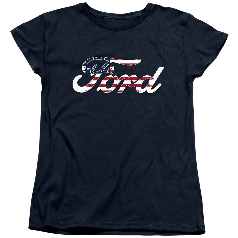 Ford American Flag Logo Women's Short-Sleeve T-Shirt