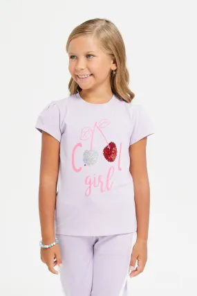 Girls Lilac Cool Girl Embellished T-Shirt