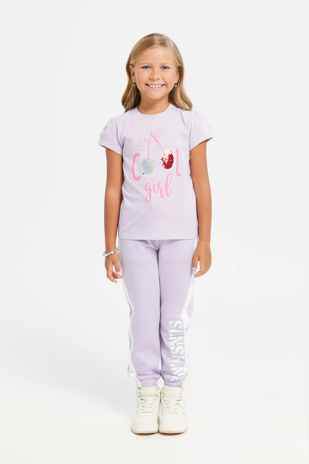 Girls Lilac Cool Girl Embellished T-Shirt