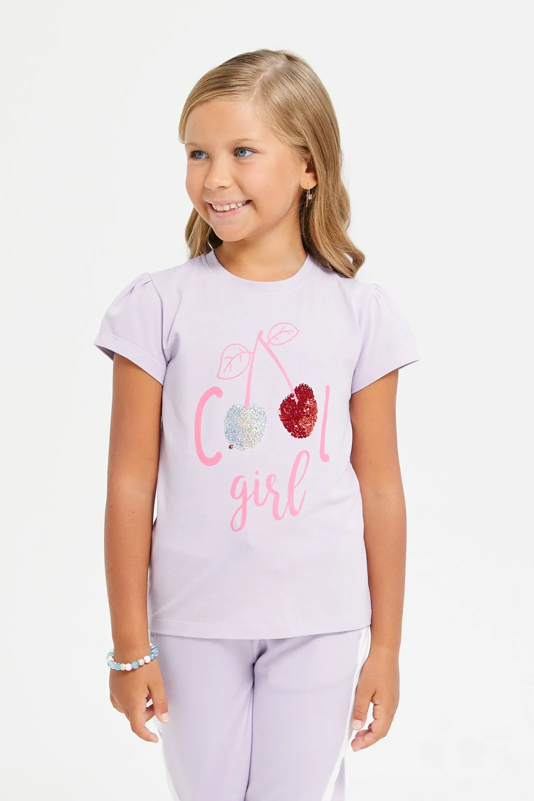 Girls Lilac Cool Girl Embellished T-Shirt