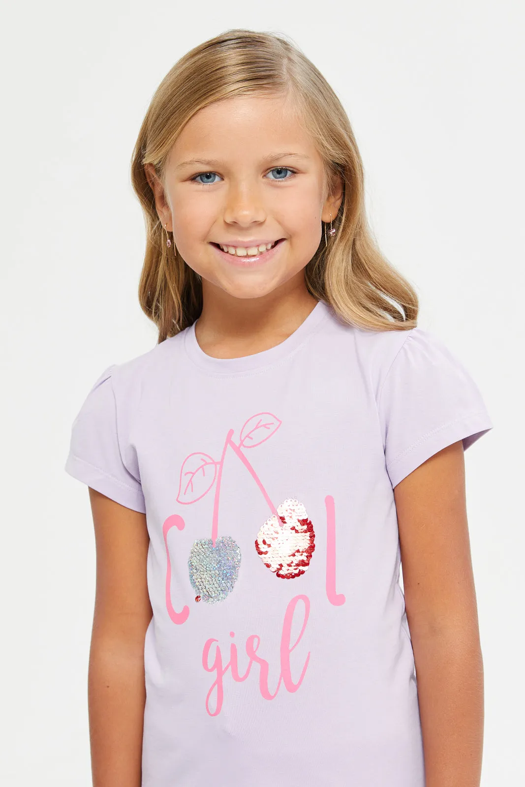 Girls Lilac Cool Girl Embellished T-Shirt