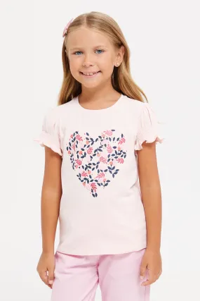 Girls Pink Printed T-Shirt