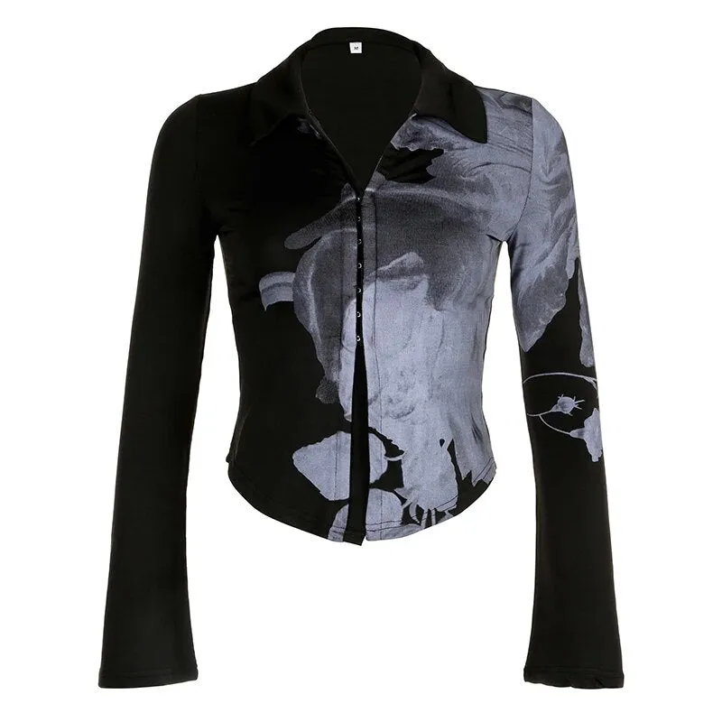 Gothic Graphic Printed Flare Sleeve Shirt