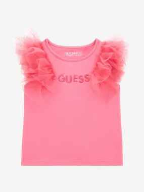 Guess Girls Tulle Trim T-Shirt in Pink