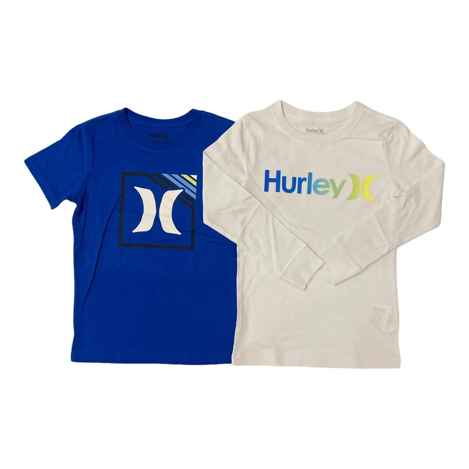 Hurley Boy's Classic Crew Neck Graphic Logo T-Shirt 2Pk 1 Short 1 Long Sleeve