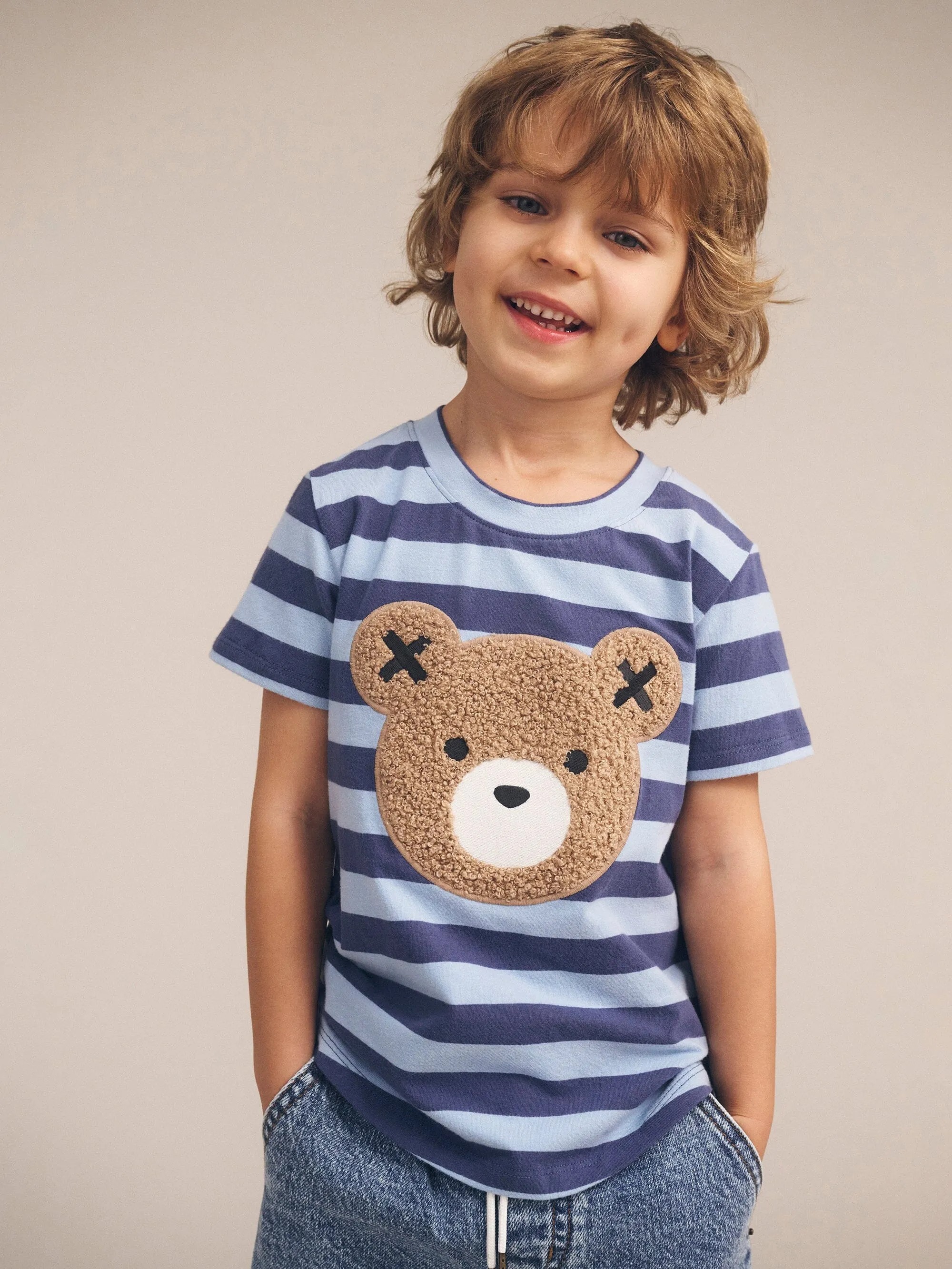 Huxbaby - Furry Hux Blue Stripe Bear T-Shirt - HB2061W25